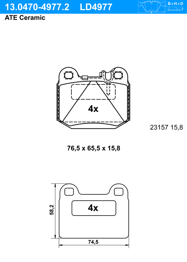 Kit de plaquettes de frein, frein à disque ATE Ceramic | ATE