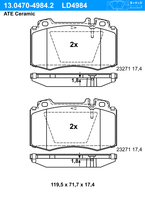 Kit de plaquettes de frein, frein à disque ATE Ceramic | ATE