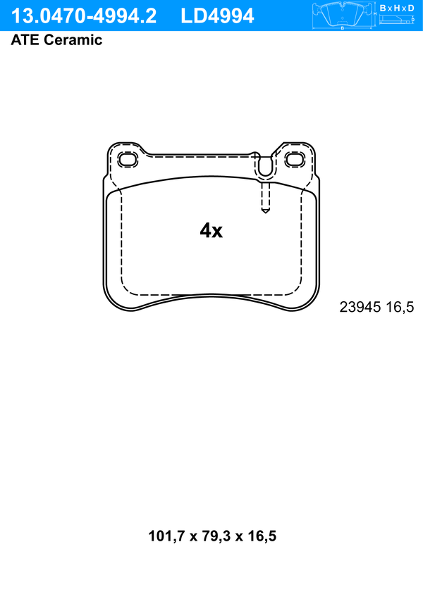 Kit de plaquettes de frein, frein à disque ATE Ceramic | ATE