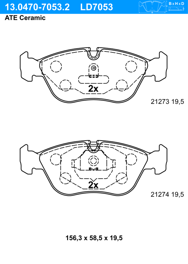 Kit de plaquettes de frein, frein à disque ATE Ceramic | ATE