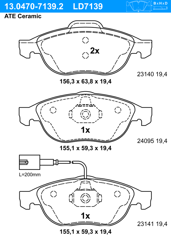 Kit de plaquettes de frein, frein à disque ATE Ceramic | ATE