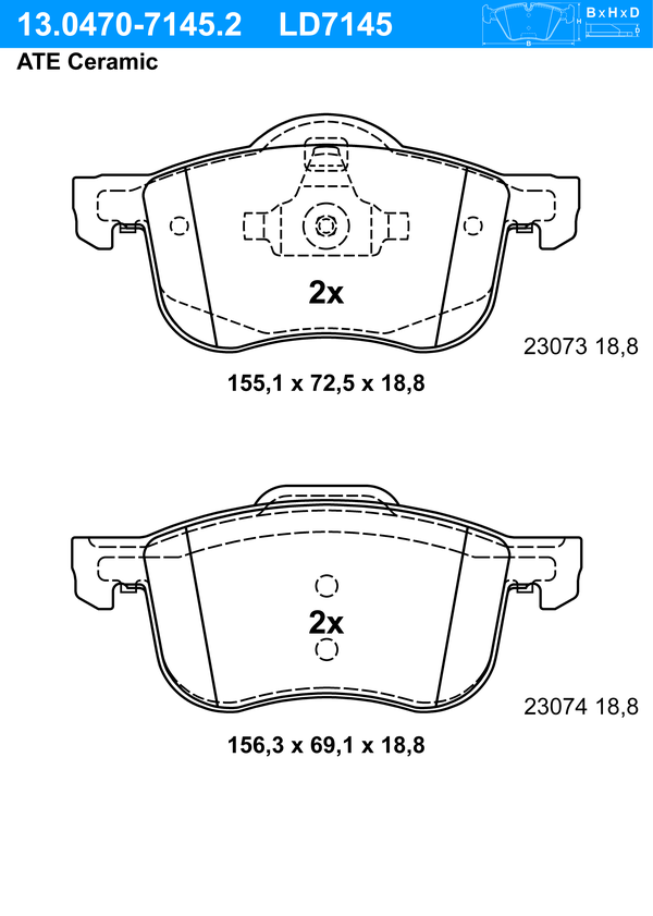 Kit de plaquettes de frein, frein à disque ATE Ceramic | ATE