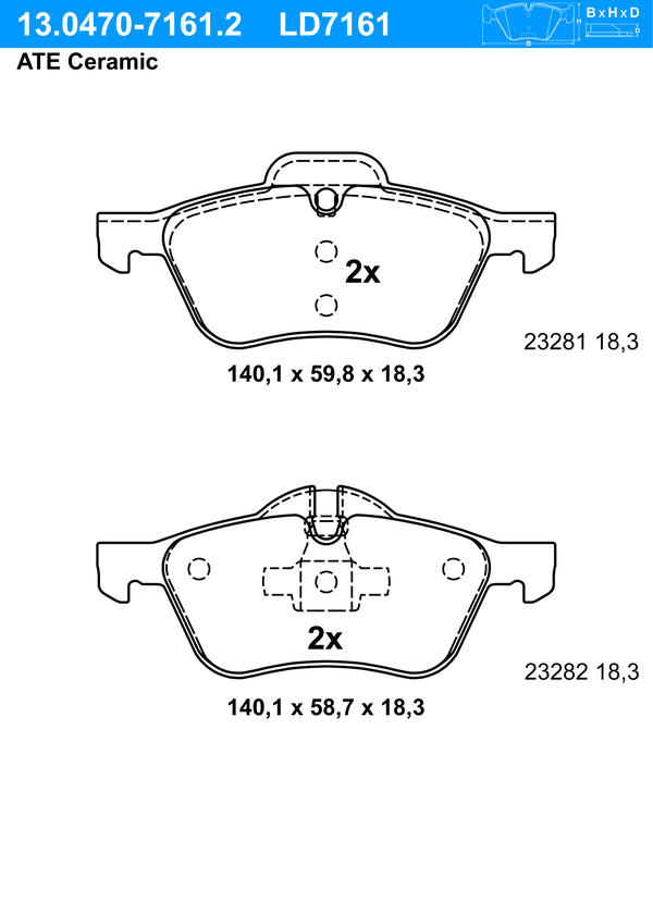 Kit de plaquettes de frein, frein à disque ATE Ceramic | ATE
