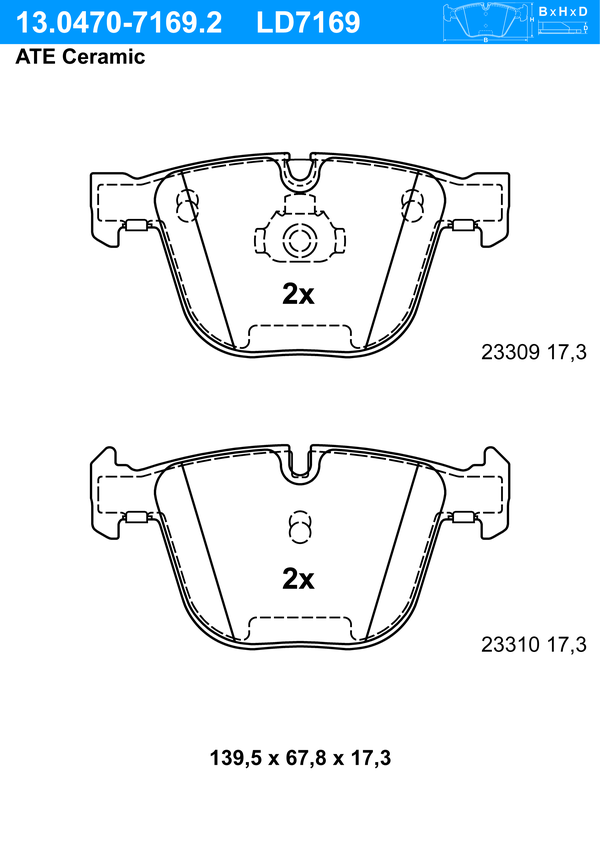 Kit de plaquettes de frein, frein à disque ATE Ceramic | ATE