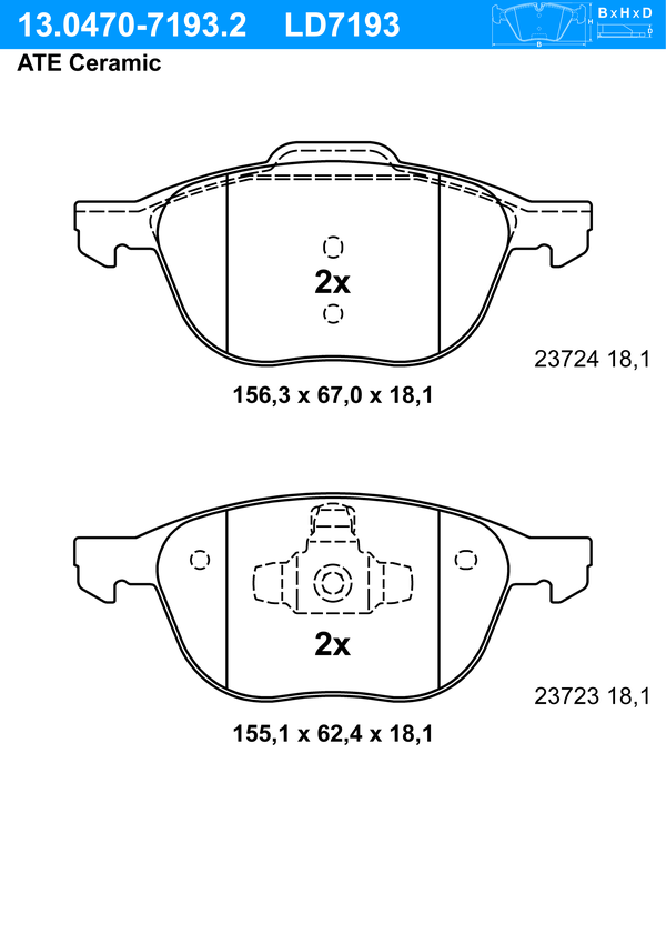 Kit de plaquettes de frein, frein à disque ATE Ceramic | ATE