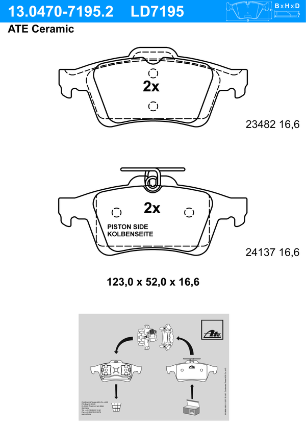 Kit de plaquettes de frein, frein à disque ATE Ceramic | ATE
