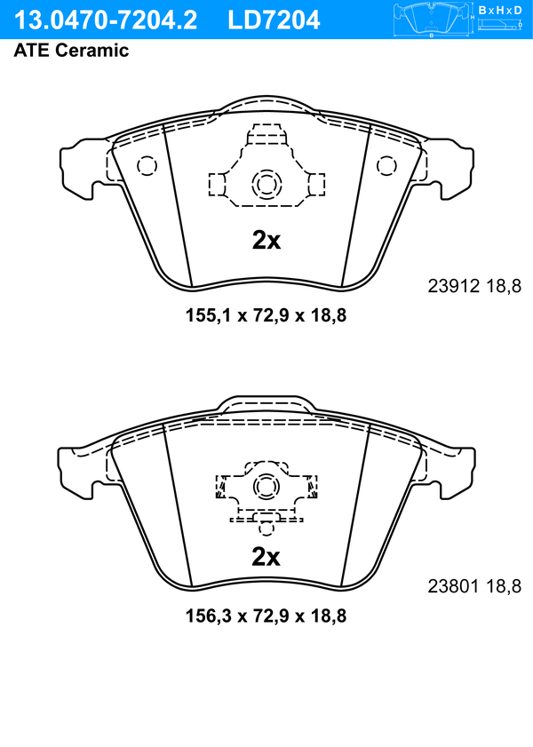 Kit de plaquettes de frein, frein à disque ATE Ceramic | ATE