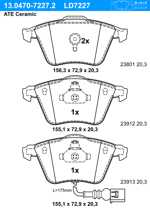 Kit de plaquettes de frein, frein à disque ATE Ceramic | ATE