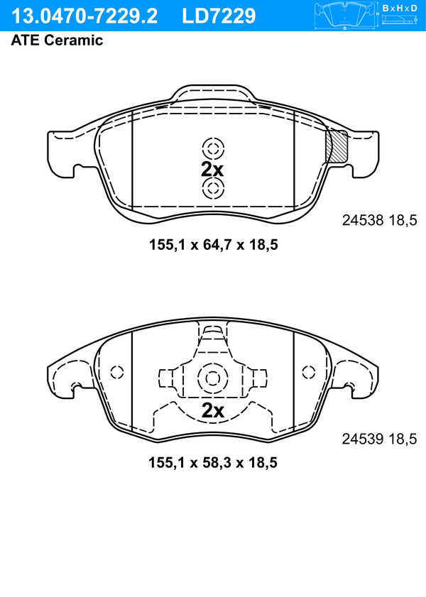 Kit de plaquettes de frein, frein à disque ATE Ceramic | ATE