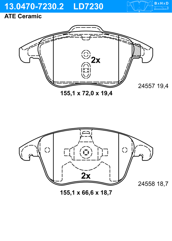 Kit de plaquettes de frein, frein à disque ATE Ceramic | ATE