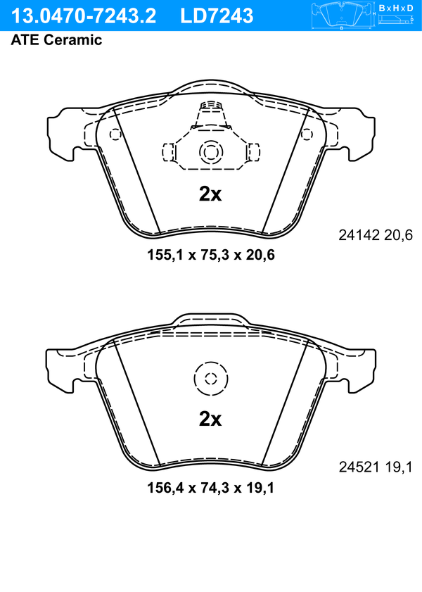 Kit de plaquettes de frein, frein à disque ATE Ceramic | ATE
