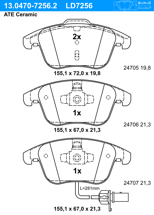 Kit de plaquettes de frein, frein à disque ATE Ceramic | ATE