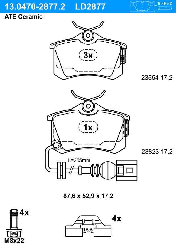 Kit de plaquettes de frein, frein à disque ATE Ceramic | ATE