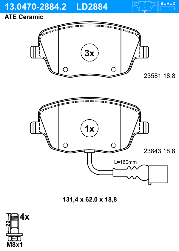 Kit de plaquettes de frein, frein à disque ATE Ceramic | ATE