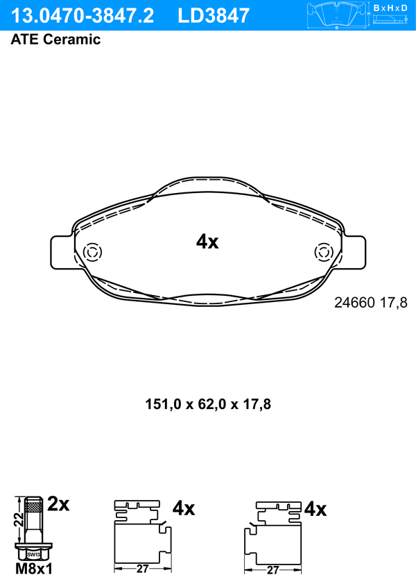 Kit de plaquettes de frein, frein à disque ATE Ceramic | ATE