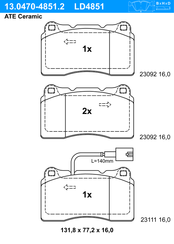Kit de plaquettes de frein, frein à disque ATE Ceramic | ATE