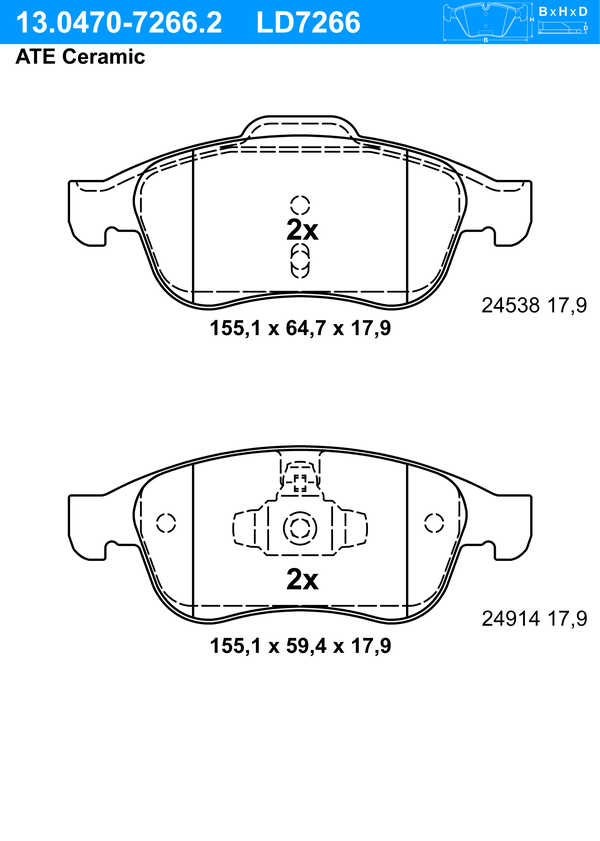 Kit de plaquettes de frein, frein à disque ATE Ceramic | ATE