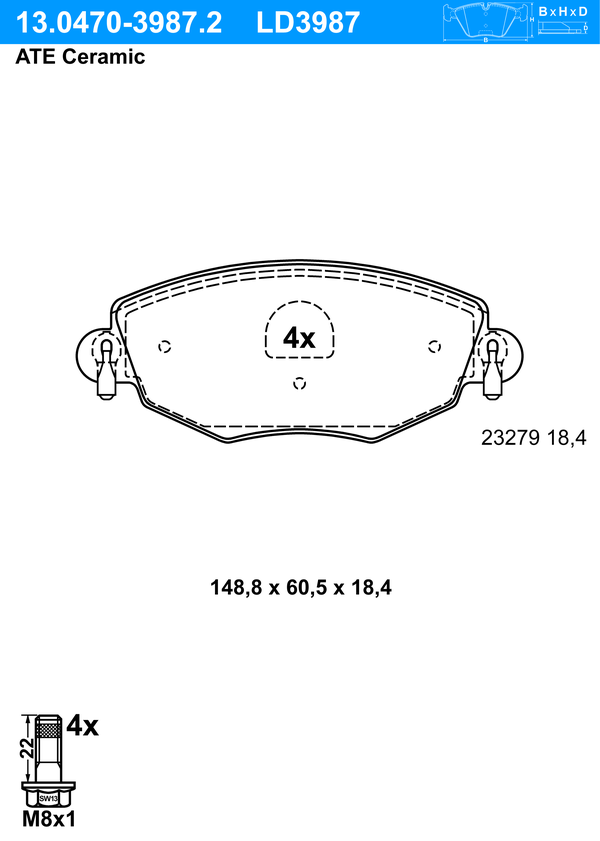 Kit de plaquettes de frein, frein à disque ATE Ceramic | ATE