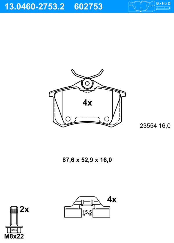 Jeu de 4 plaquettes de frein | ATE