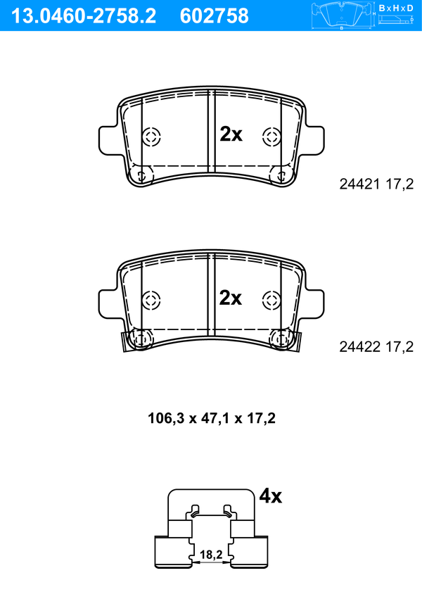 Jeu de 4 plaquettes de frein | ATE