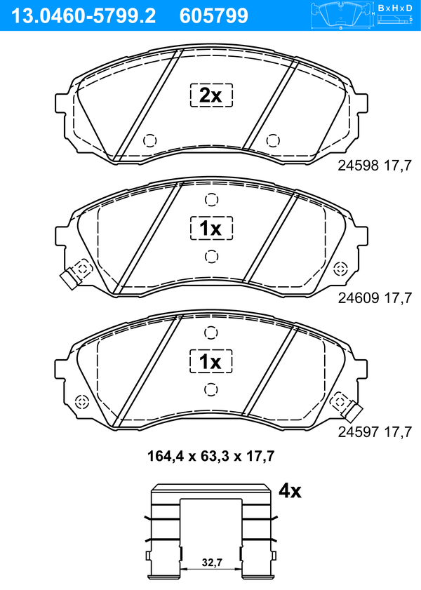 Jeu de 4 plaquettes de frein | ATE