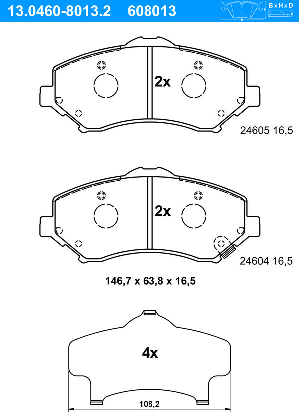 Jeu de 4 plaquettes de frein | ATE