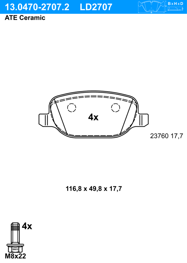 Kit de plaquettes de frein, frein à disque ATE Ceramic | ATE