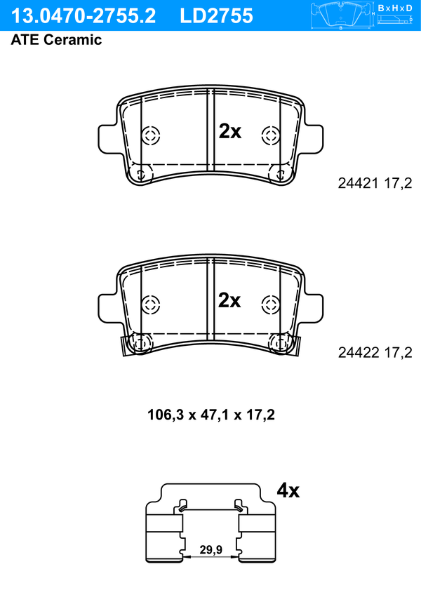 Kit de plaquettes de frein, frein à disque ATE Ceramic | ATE
