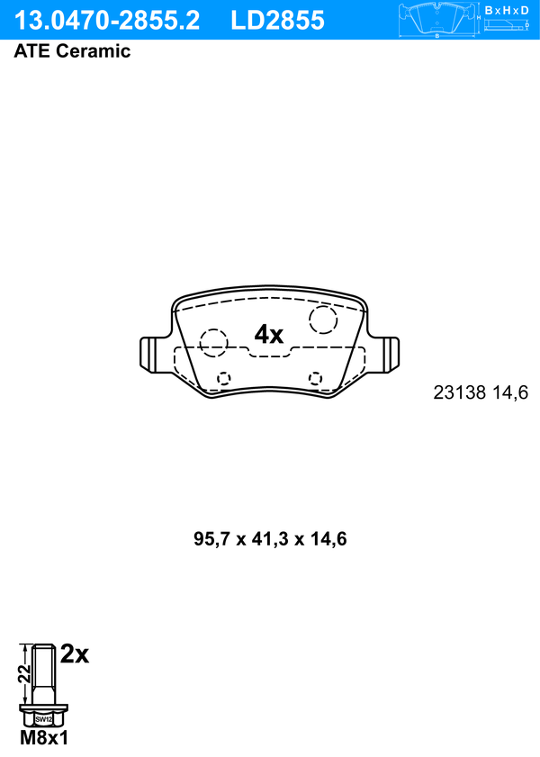 Kit de plaquettes de frein, frein à disque ATE Ceramic | ATE