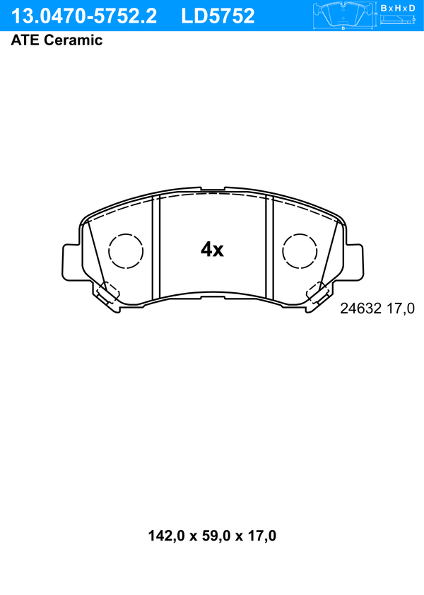 Kit de plaquettes de frein, frein à disque ATE Ceramic | ATE