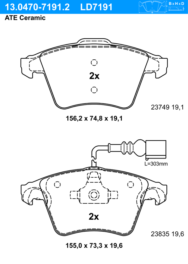 Kit de plaquettes de frein, frein à disque ATE Ceramic | ATE