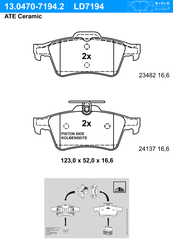 Kit de plaquettes de frein, frein à disque ATE Ceramic | ATE
