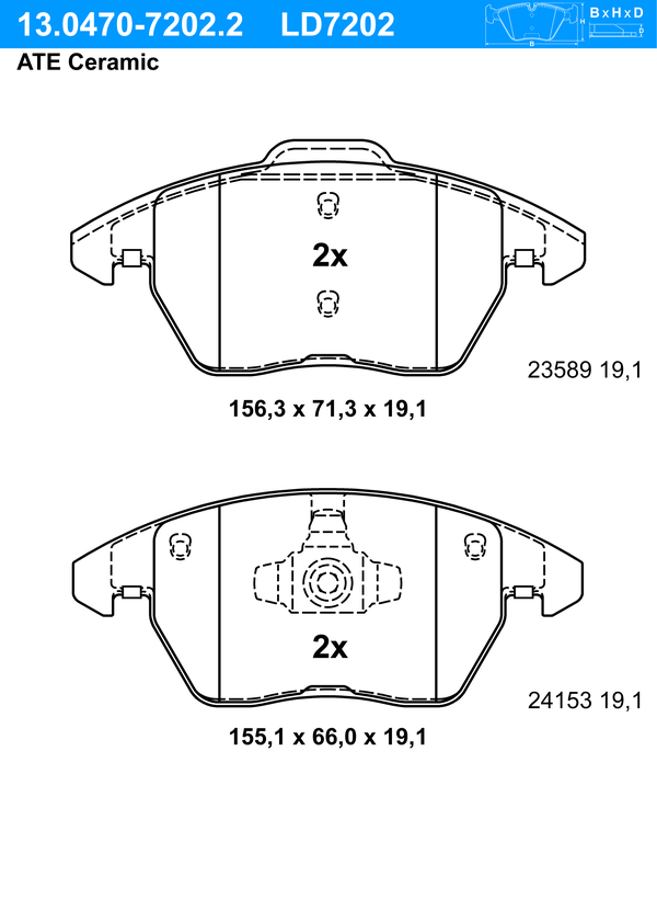 Kit de plaquettes de frein, frein à disque ATE Ceramic | ATE