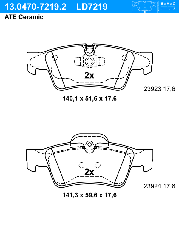 Kit de plaquettes de frein, frein à disque ATE Ceramic | ATE