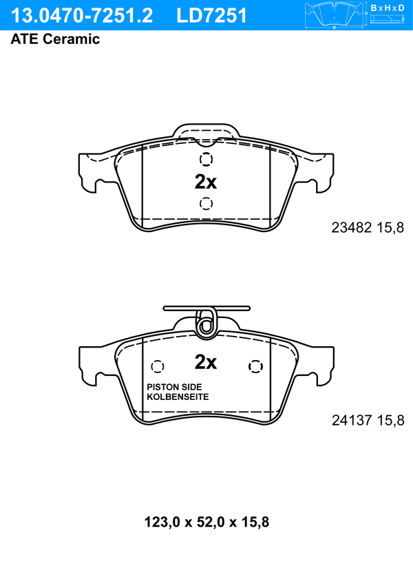 Kit de plaquettes de frein, frein à disque ATE Ceramic | ATE