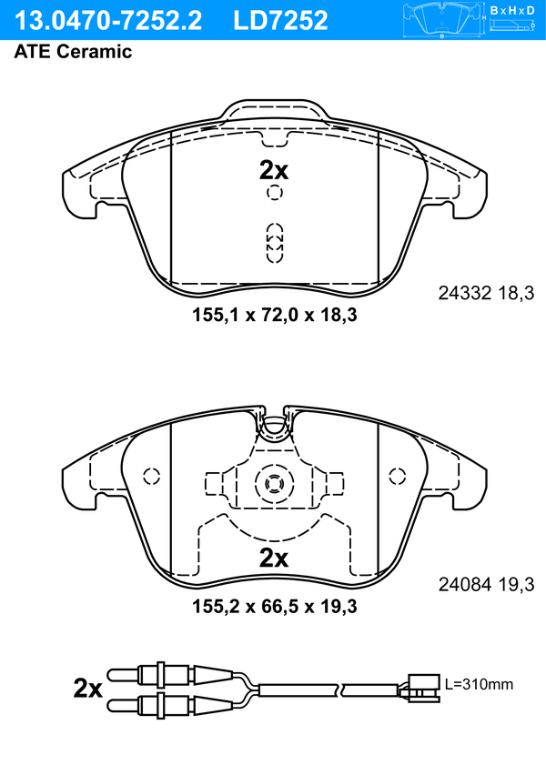 Kit de plaquettes de frein, frein à disque ATE Ceramic | ATE