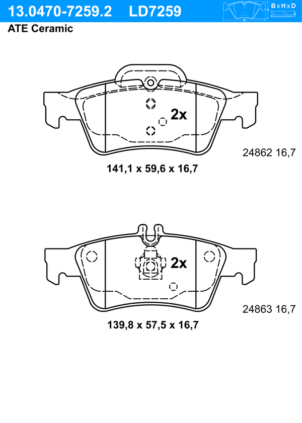 Kit de plaquettes de frein, frein à disque ATE Ceramic | ATE