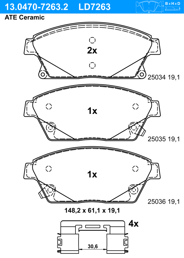 Kit de plaquettes de frein, frein à disque ATE Ceramic | ATE