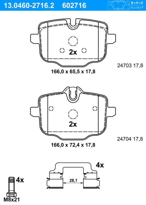 Jeu de 4 plaquettes de frein | ATE
