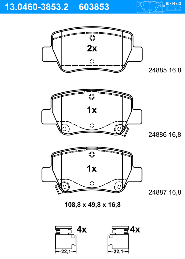 Jeu de 4 plaquettes de frein | ATE