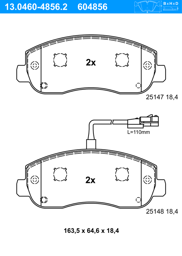 Jeu de 4 plaquettes de frein | ATE