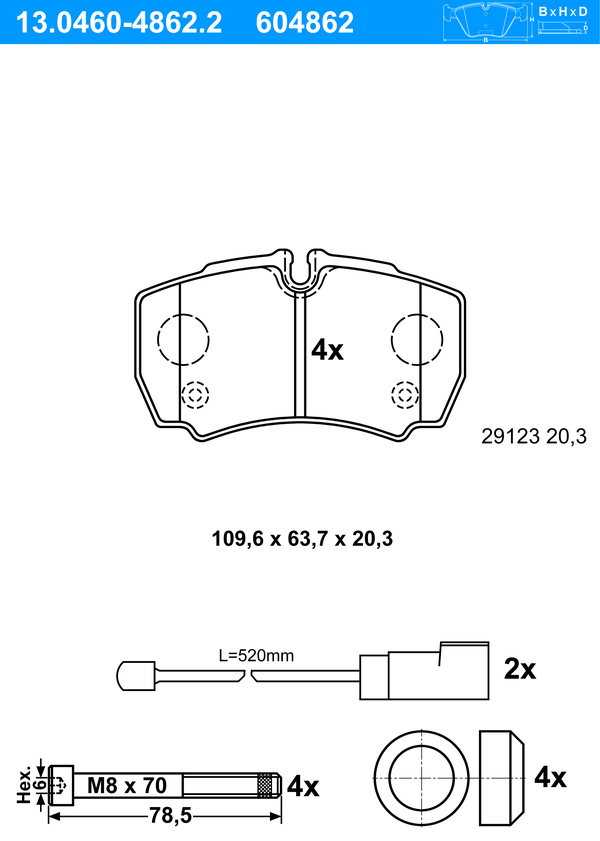 Jeu de 4 plaquettes de frein | ATE