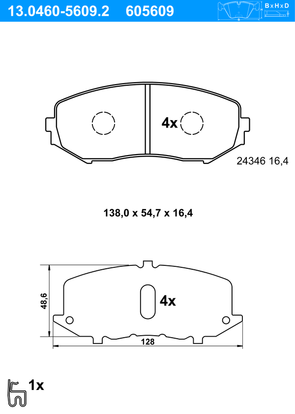 Jeu de 4 plaquettes de frein | ATE