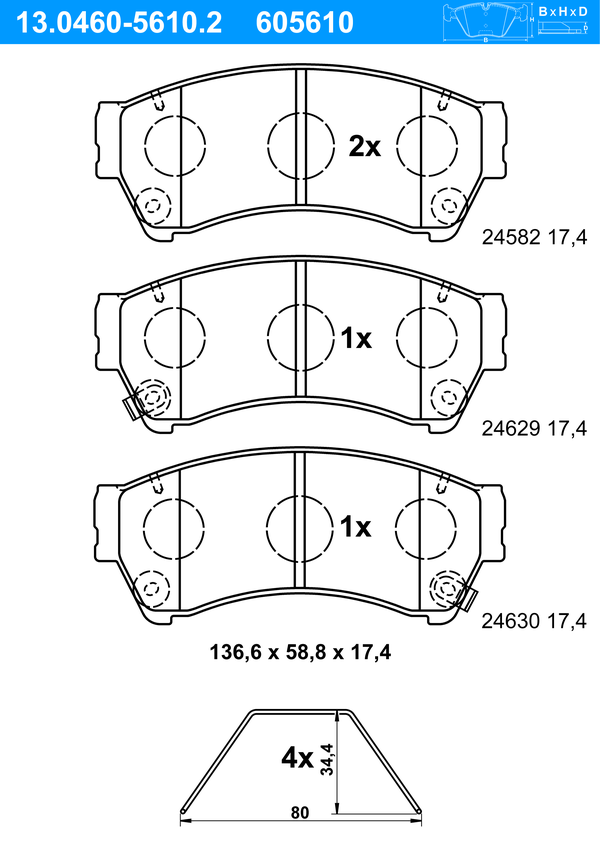 Jeu de 4 plaquettes de frein | ATE