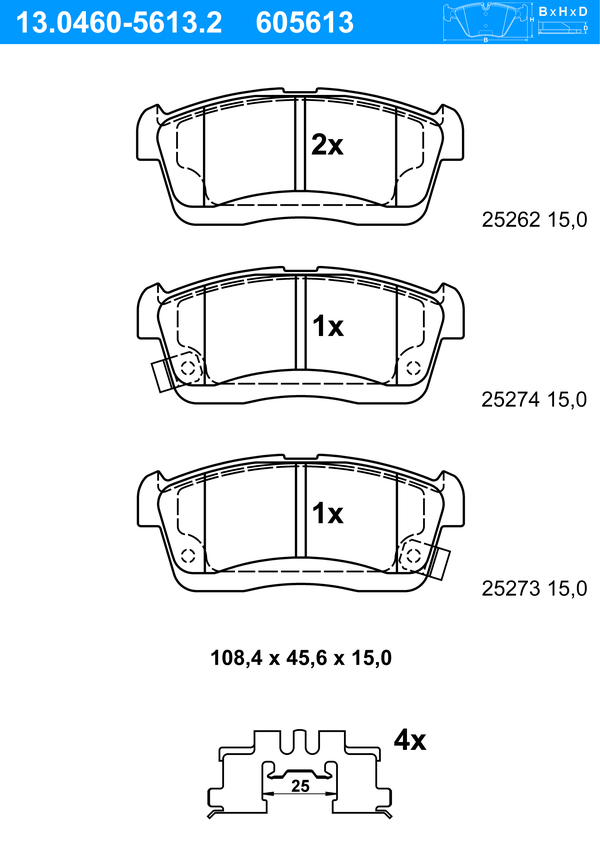 Jeu de 4 plaquettes de frein | ATE