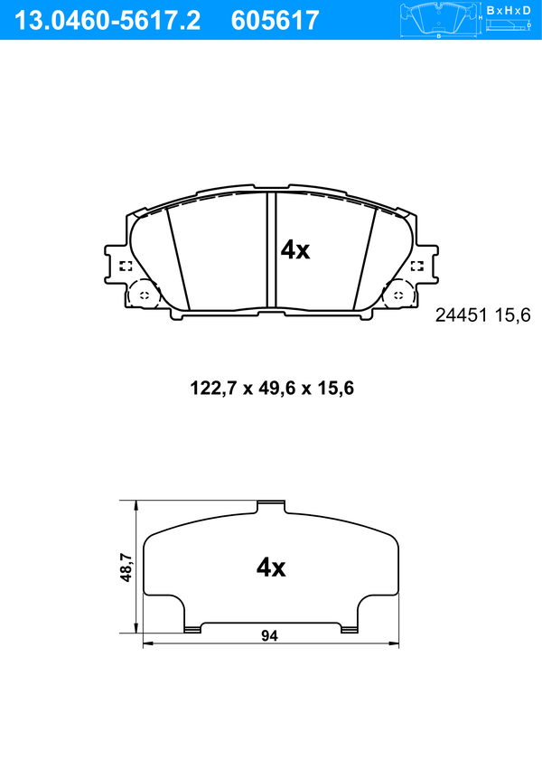 Jeu de 4 plaquettes de frein | ATE