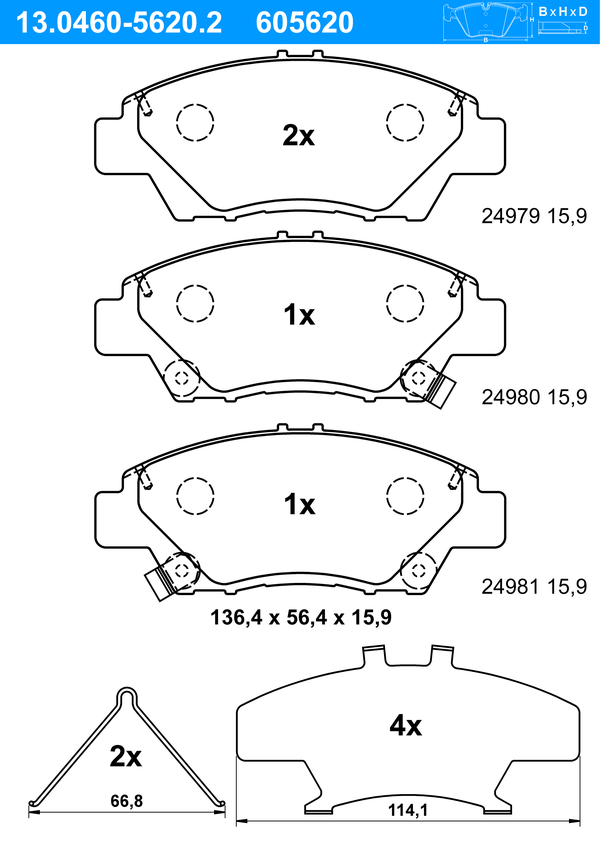 Jeu de 4 plaquettes de frein | ATE