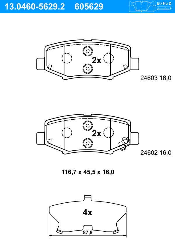 Jeu de 4 plaquettes de frein | ATE
