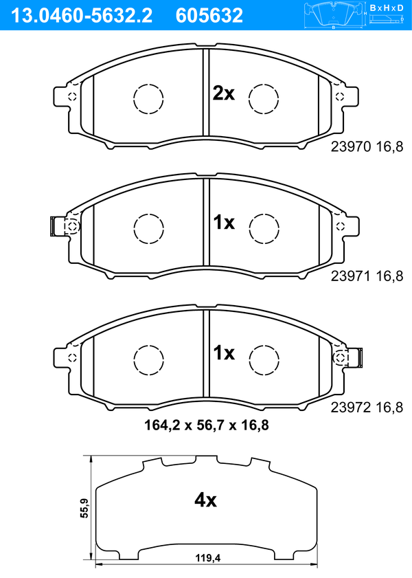 Jeu de 4 plaquettes de frein | ATE