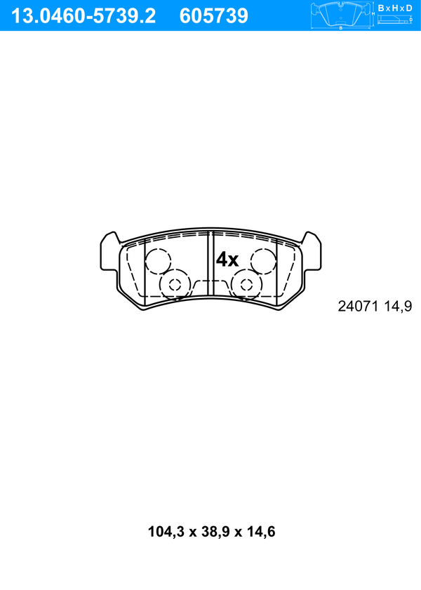 Jeu de 4 plaquettes de frein | ATE